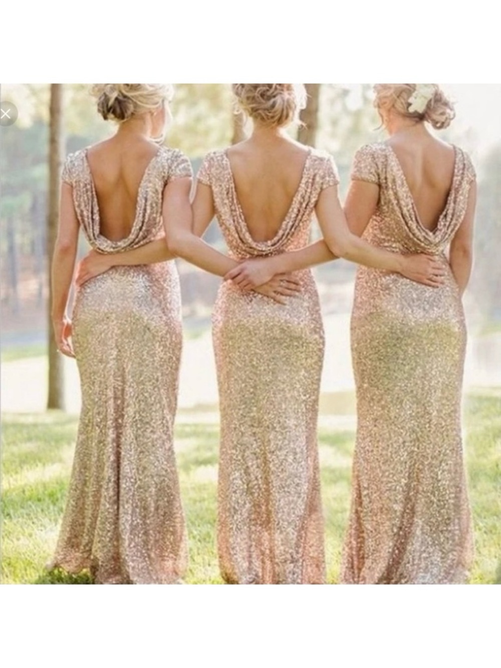 Sorella Vita Gold Sequin Gown Drape Back Cowl Bridesmaid Dress Size 4